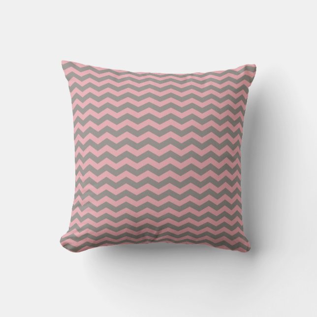 Roze en Grijze Chevron Stripes MOJO Kussen (Voorkant)