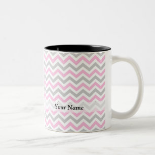 Roze en grijze chevron tweekleurige koffiemok