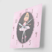 Roze en grijze couture Ballerina Girls Bedroom Vierkante Klok (Hoek)
