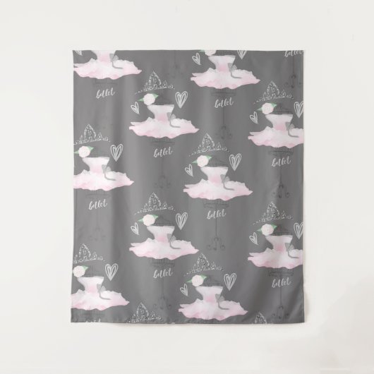 Roze en grijze couture Ballerina Girls Bedroom Wandkleed (Voorkant)