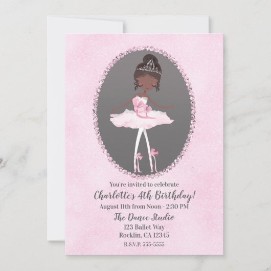 Roze en grijze couture Dark Ballerina Birthday Par Kaart (Voorkant)