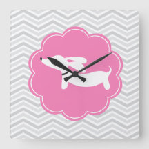 Roze en grijze Dachshund Doxie Nursery Wall Clock