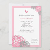 Roze en grijze Dahlia Baby shower Uitnodigen met v Kaart (Voorkant)