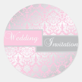 Roze en grijze Damask 1,5-inch ronde Sticker