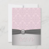 Roze en grijze Damask Ballerina RSVP-kaart RSVP Kaartje (Voorkant)
