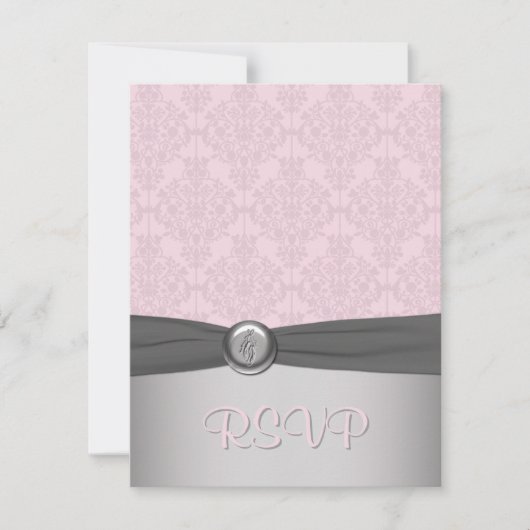 Roze en grijze Damask Ballerina RSVP-kaart RSVP Kaartje (Voorkant)