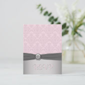 Roze en grijze Damask Ballerina RSVP-kaart RSVP Kaartje (Staand voorkant)
