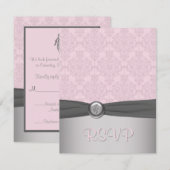 Roze en grijze Damask Ballerina RSVP-kaart RSVP Kaartje (Voorkant / Achterkant)