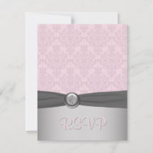 Roze en grijze Damask Ballerina RSVP-kaart
