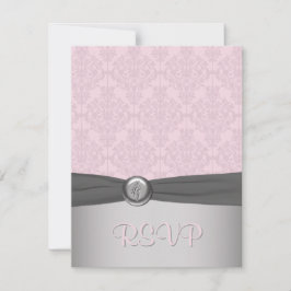 Roze en grijze Damask Ballerina RSVP-kaart RSVP Kaartje