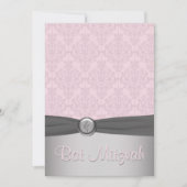 Roze en grijze Damask Ballet Bat Mitzvah Uitnodigi Kaart (Voorkant)