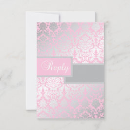 Roze en grijze damast antwoordkaart RSVP kaartje