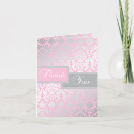 Roze en grijze damast bedankkaart
