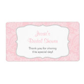 Roze en Grijze Damast Waterflesetiket Etiket (Voorkant)