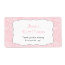 Roze en Grijze Damast Waterflesetiket