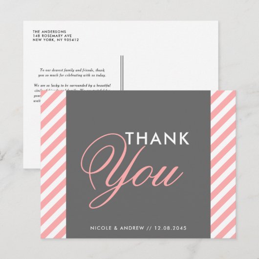 Roze en grijze diagonale strepen Dank u na Kaart (Voorkant / Achterkant)
