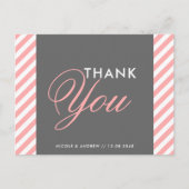 Roze en grijze diagonale strepen Dank u na Kaart (Voorkant)