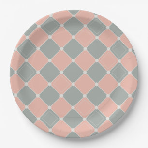 Roze en Grijze Diamant Check Patroon Papieren Bordje