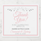 Roze en grijze Eenvoudige legante bruiloft Dank je Bier Etiket (Enkel label)