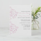 Roze en grijze Elegant Damask Uitnodiging (Staand voorkant)