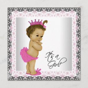 Roze en grijze etnische babyshower voor meisje kaart