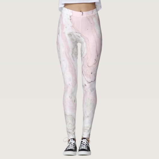 Roze en grijze Faux Marble Modern Leggings (Voorkant)