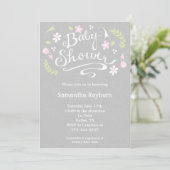 Roze en grijze Floral Baby shower Kaart (Staand voorkant)