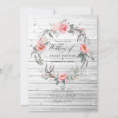 Roze en grijze Floral Bohemian Wedding Kaart (Voorkant)