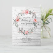 Roze en grijze Floral Bohemian Wedding Kaart (Staand voorkant)