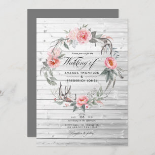 Roze en grijze Floral Bohemian Wedding Kaart