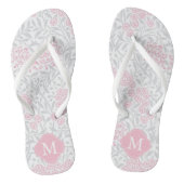 Roze en grijze Floral Damask Monogrammed Teenslippers (Voetbed)