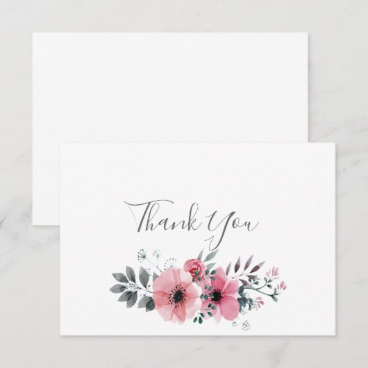 Roze en grijze Floral Hartelijk dank Bedankkaart (Voorkant / Achterkant)