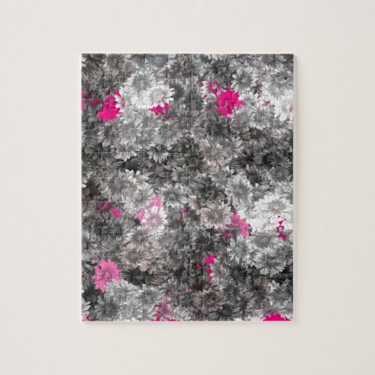 Roze en grijze Floral Kunst Legpuzzel (Verticaal)