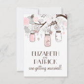Roze en grijze Floral Mason Jars Reception Kaart (Achterkant)
