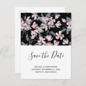Roze en grijze Floral Patroon sparen de Datum Uitnodiging Briefkaart (Voorkant / Achterkant)