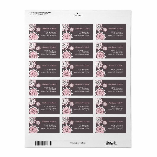 Roze en grijze Floral Pattern Adres Label (Full Sheet)