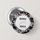 Roze en grijze Floral Pattern Birthday Girl Ronde Button 5,7 Cm (Voorkant /achterkant)