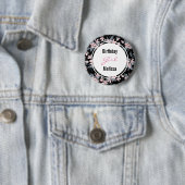 Roze en grijze Floral Pattern Birthday Girl Ronde Button 5,7 Cm (In situ)