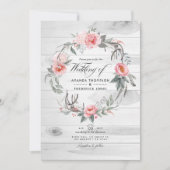 Roze en grijze Floral QR-code RSVP Bohemen bruilof Kaart (Voorkant)