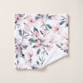 Roze en grijze Floral Waterverf Patroon Bad Handdoek (Wasdoekje)