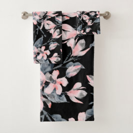 Roze en grijze Floral Waterverf Patroon Bad Handdoek