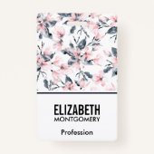 Roze en grijze Floral Waterverf Patroon Badge (Voorkant)