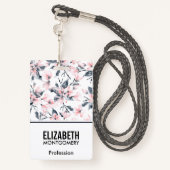 Roze en grijze Floral Waterverf Patroon Badge (Achterkant met draagriem)