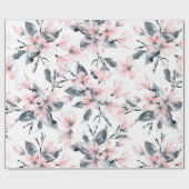 Roze en grijze Floral Waterverf Patroon Cadeaupapier (Vlak)