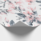 Roze en grijze Floral Waterverf Patroon Cadeaupapier (Hoek)