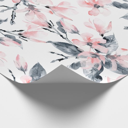 Roze en grijze Floral Waterverf Patroon Cadeaupapier (Hoek)