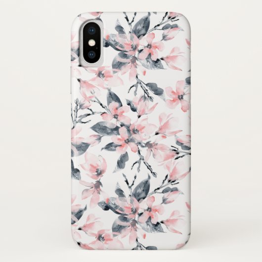 Roze en grijze Floral Waterverf Patroon Case-Mate iPhone Case (Achterkant)
