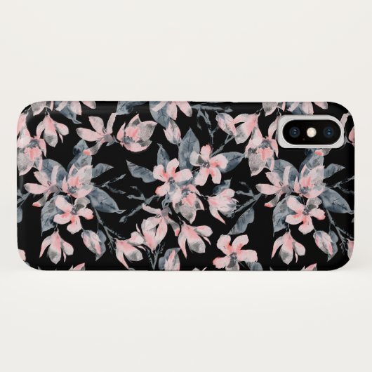 Roze en grijze Floral Waterverf Patroon Case-Mate iPhone Case (Achterkant (horizontaal))