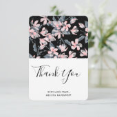 Roze en grijze Floral Waterverf Patroon Dank u Bedankkaart (Staand voorkant)