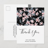 Roze en grijze Floral Waterverf Patroon Dank u Briefkaart (Voorkant / Achterkant)